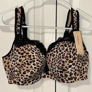 NEW Cacique 38DD Lightly Lined Lace trim balconette Bra, leopard print